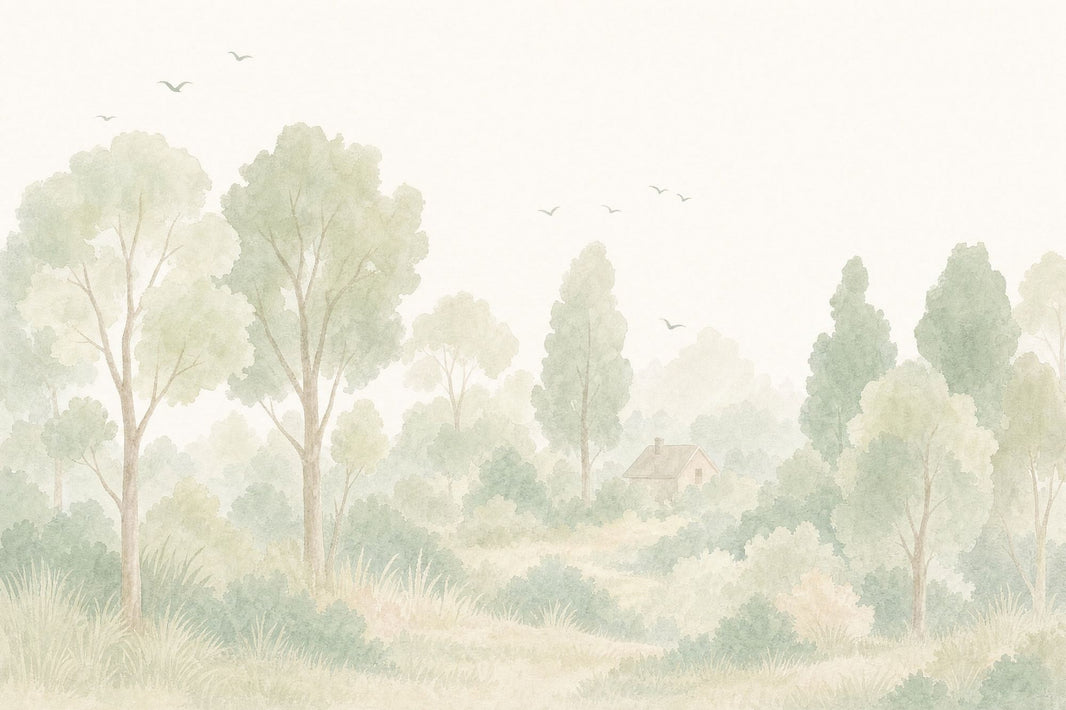 Misty Forest Wallpaper Watercolor Forest Woodland Removable Wall Decor pattern artwork