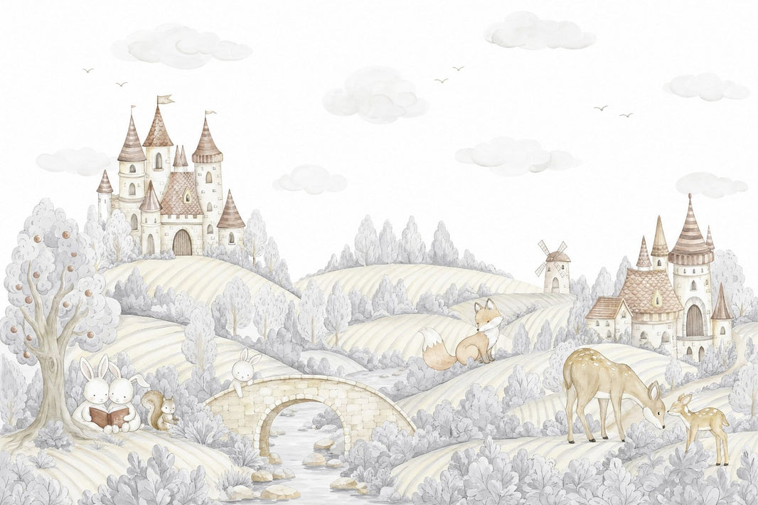 Storybook Wallpaper Watercolor Removable Castle Wall Decor pattern artwork