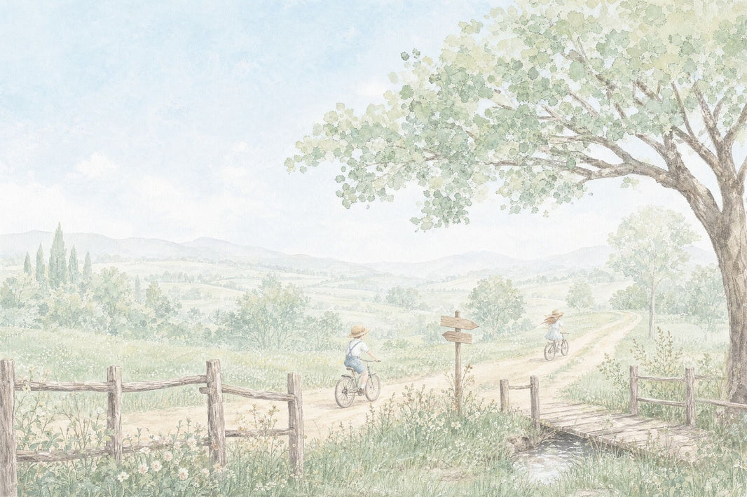 Pastoral Landscape Wallpaper Watercolor Removable Countryside Wall Decor pattern artwork
