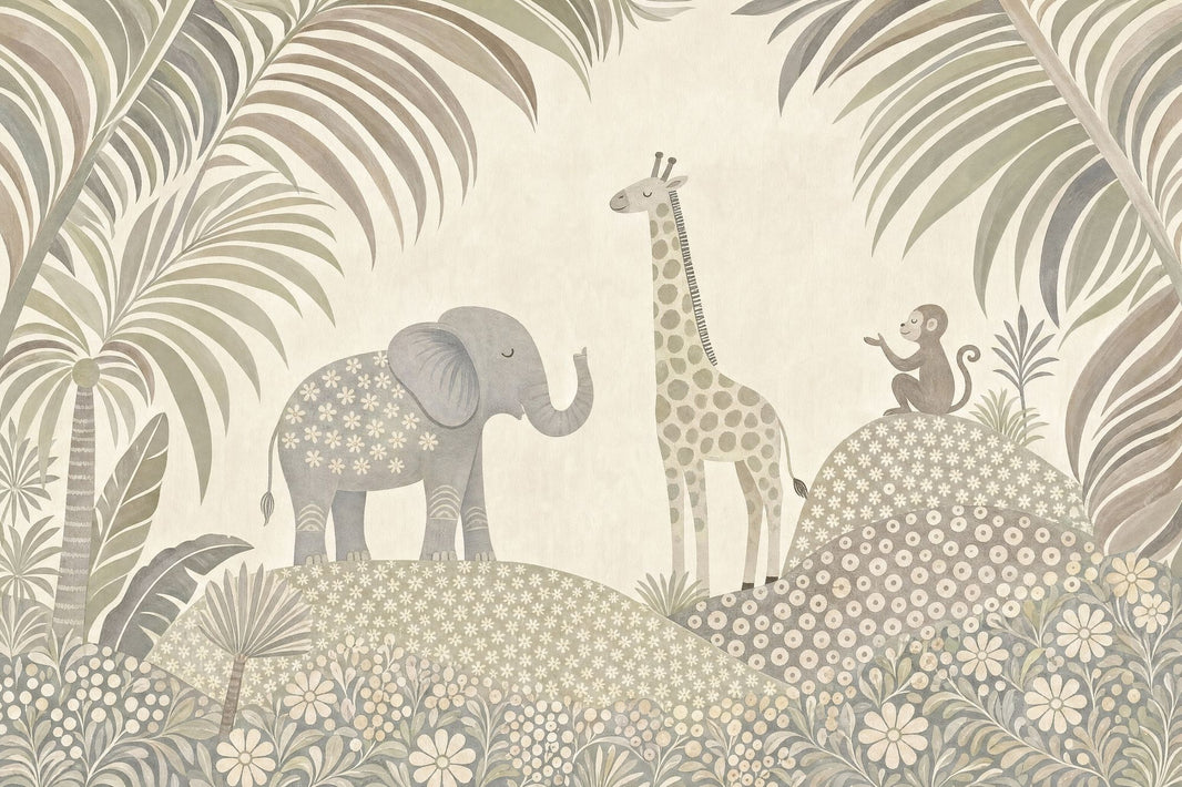 Safari Wallpaper Jungle Animals Watercolor Removable Wall Decor pattern artwork
