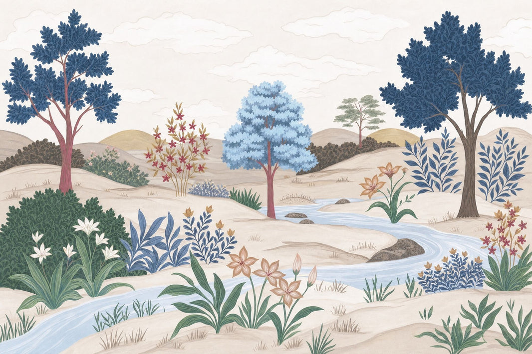 Pastoral Landscape Wallpaper Winding River Removable Rolling Hills Wall Decor pattern artwork