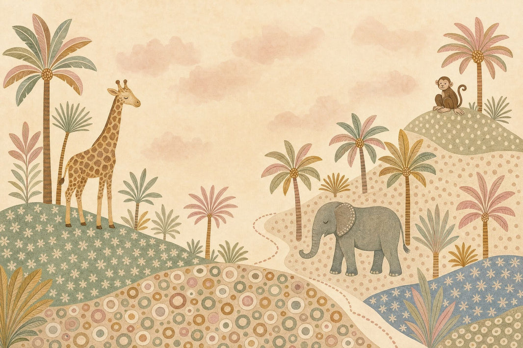 Pastel Safari Wallpaper Nursery Wallpaper Whimsical Landscape Removable Wall Decor pattern artwork