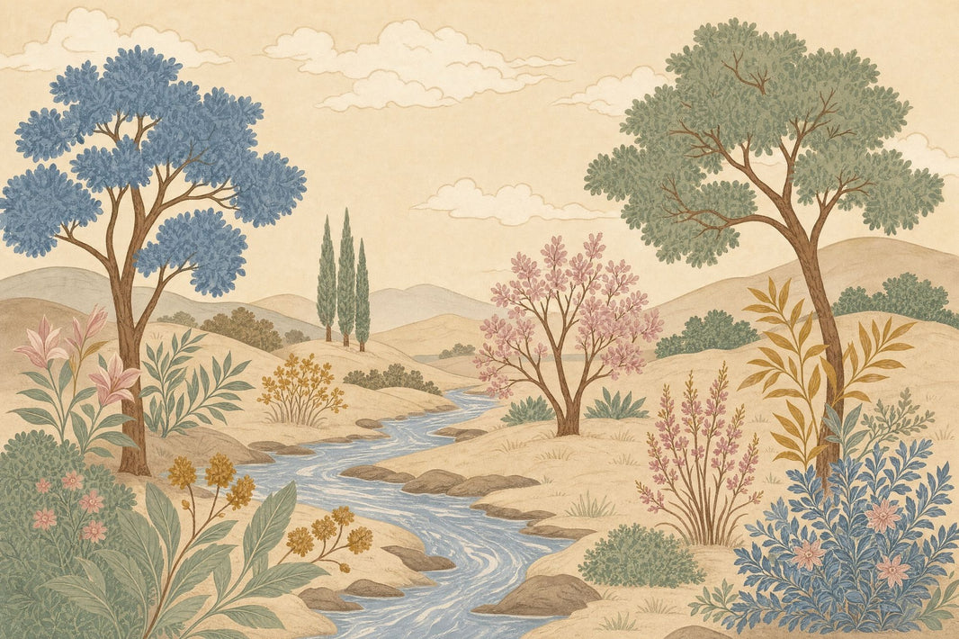 Pastoral Landscape Wallpaper Rolling Hills Winding River Removable Wall Decor pattern artwork