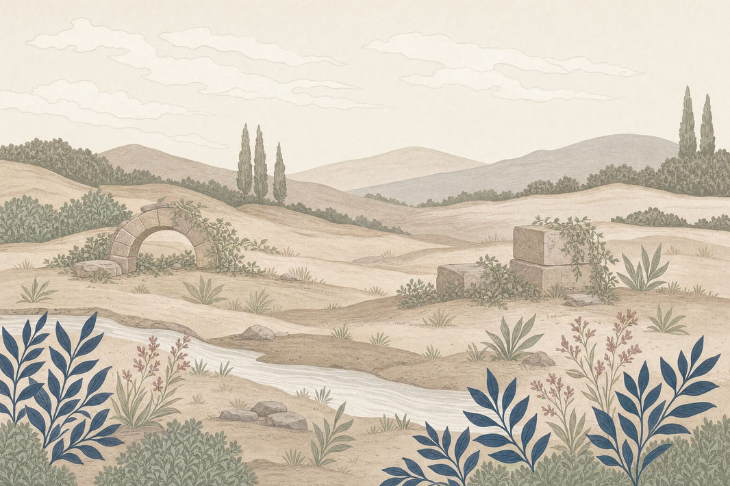 Mediterranean Countryside Wallpaper Rolling Hills Soft Vintage Mural Wall Mural pattern artwork