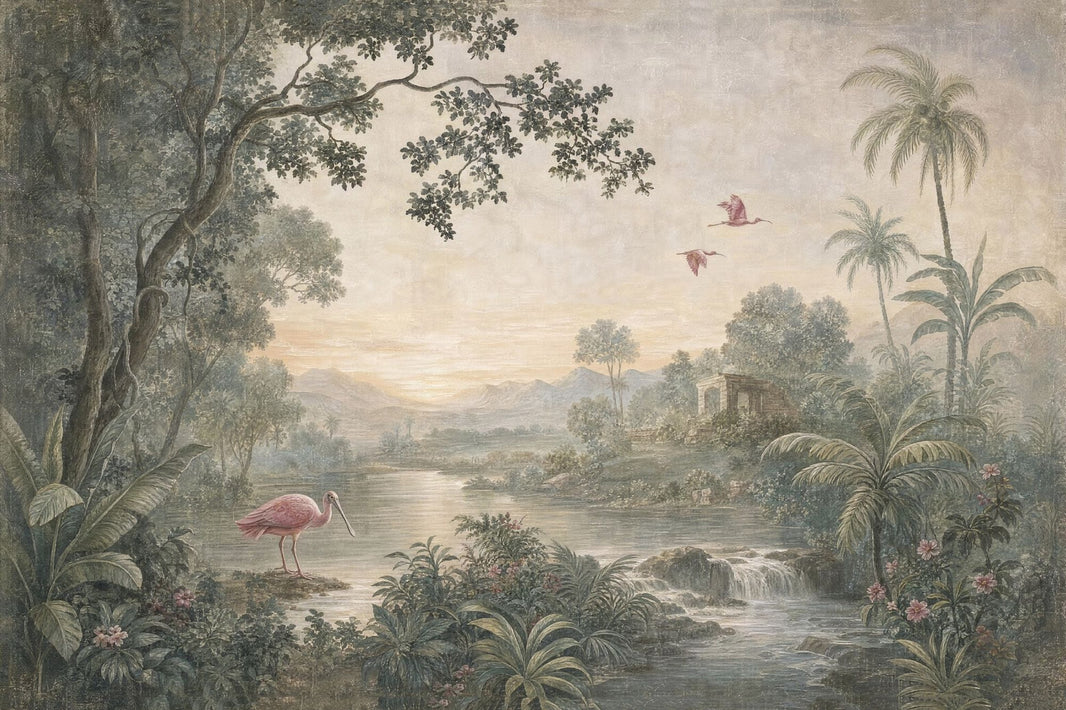 Scenic Landscape Wallpaper Tropical Jungle Vintage Removable Wall Decor pattern artwork
