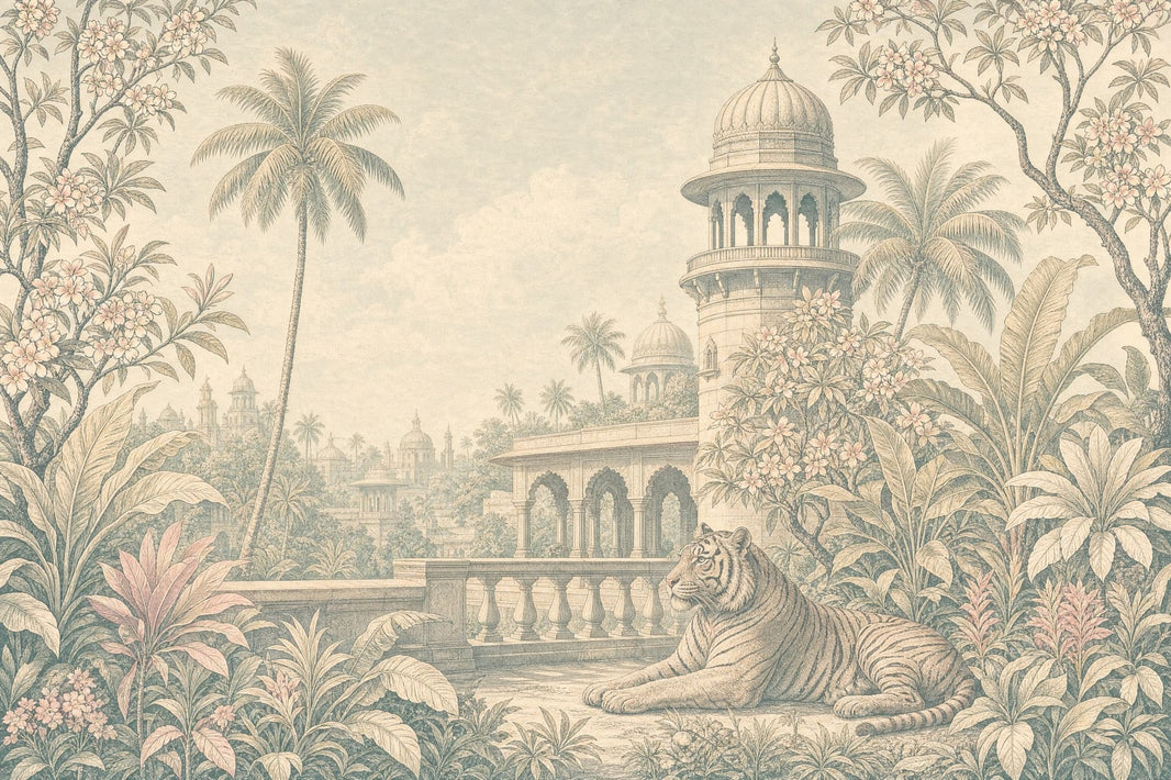 Vintage Landscape Mural Wallpaper Tropical Garden Mughal Palace Pavilion Removable Wall Decor pattern artwork