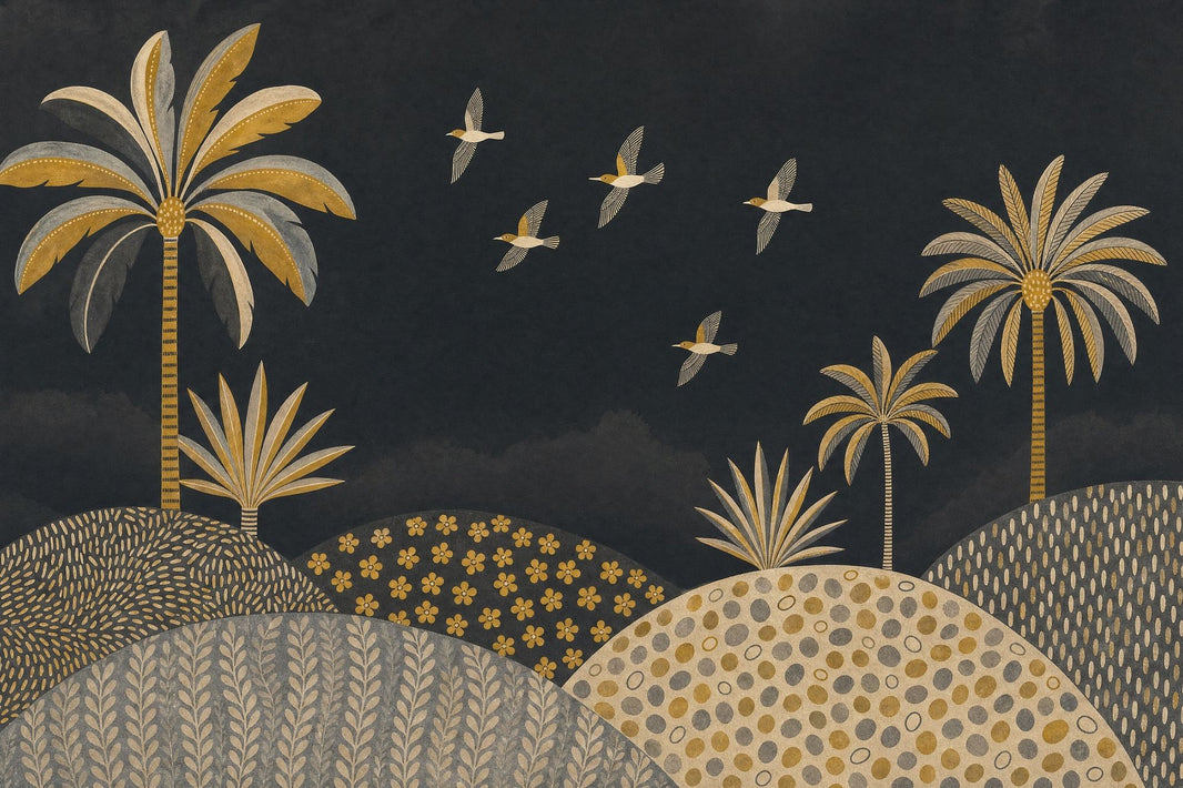 Tropical Landscape Wallpaper Palm Trees Removable Birds In Flight Wall Decor pattern artwork