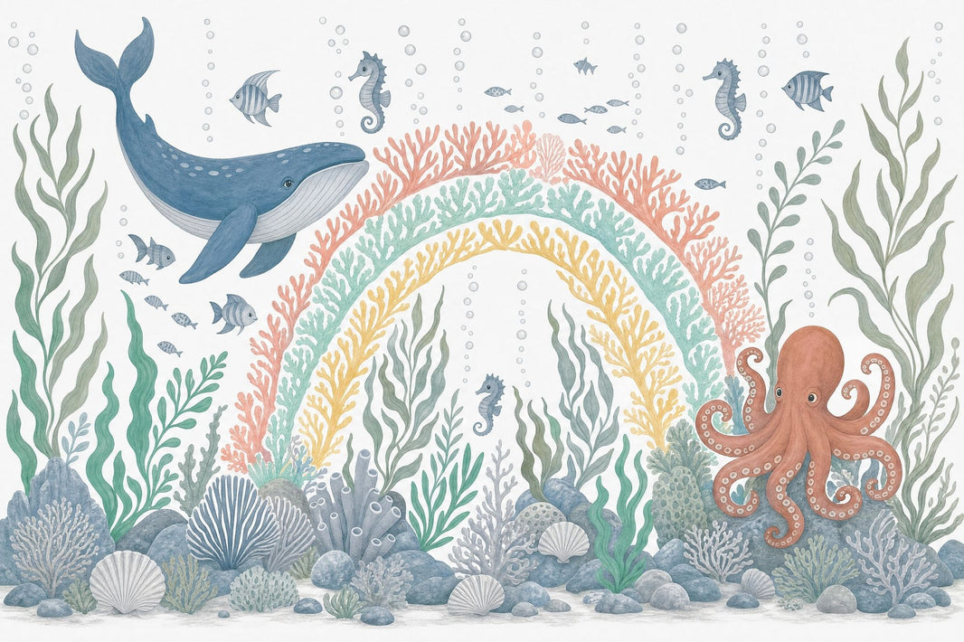 White Background Wallpaper Underwater Removable Ocean Wall Decor pattern artwork
