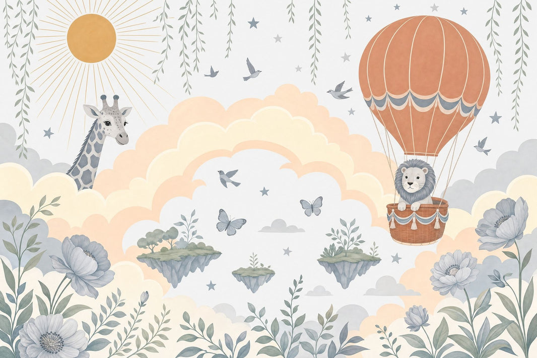 White Background Wallpaper Hot Air Balloon Wallpaper Wall Mural pattern artwork