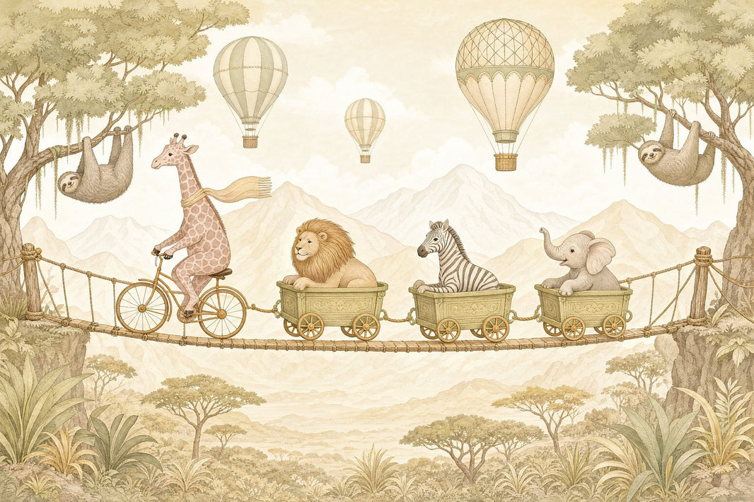 Whimsical Safari Wallpaper Storybook Watercolor Nursery Mural Removable Wall Decor pattern artwork