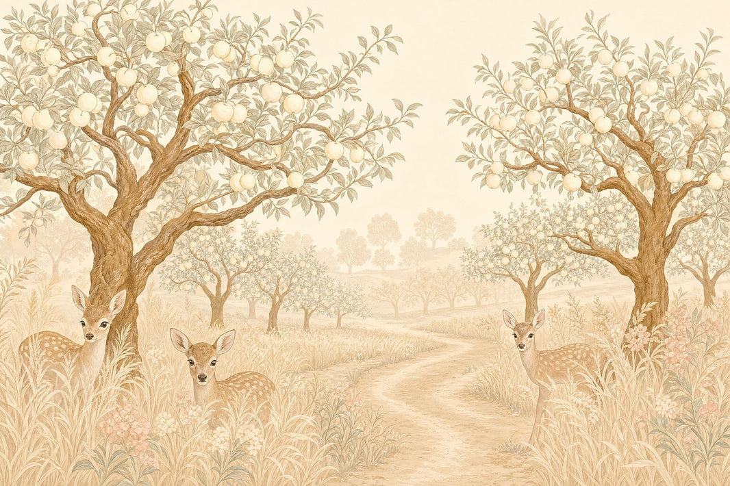 Pastoral Landscape Wallpaper Orchard Trees Fawns Removable Wall Decor pattern artwork