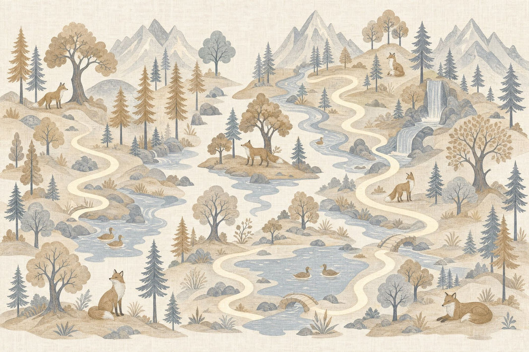Woodland Landscape Wallpaper Mountains Removable River Wall Decor pattern artwork