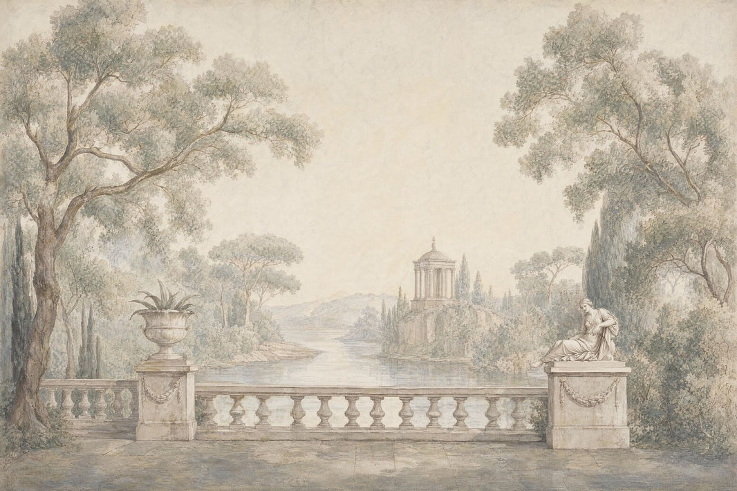 Classical Landscape Wallpaper Antique Fresco Roman Temple Pavilion Wall Mural pattern artwork