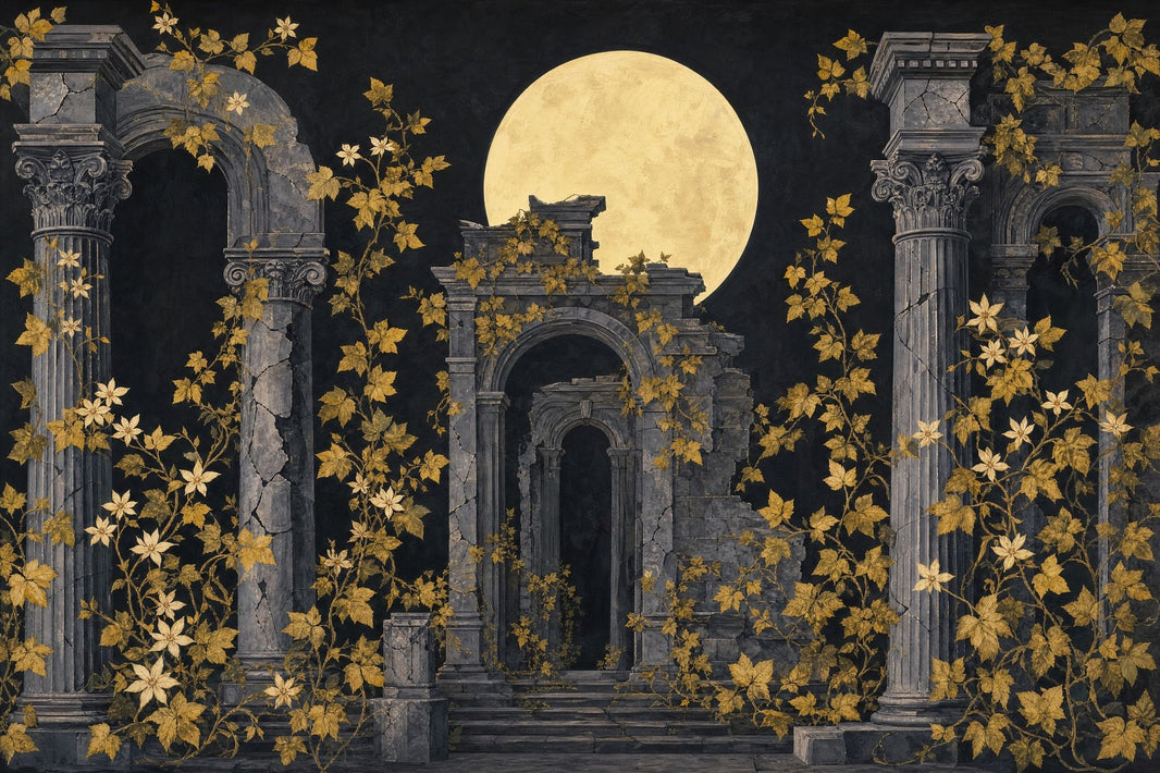 Moonlit Ruins Wallpaper Classical Columns Roman Arches Wall Mural pattern artwork