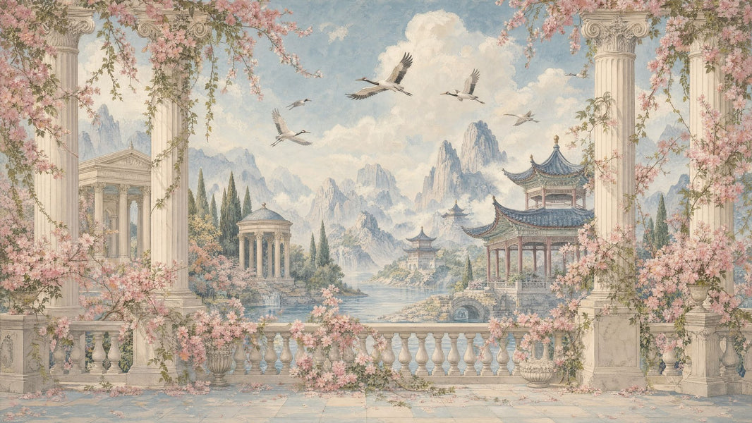 Pink Cherry Wallpaper Blossom Floral Wall Mural pattern artwork