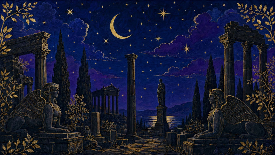 Night Sky Wallpaper Gold Stars Ancient Ruins Removable Wall Decor pattern artwork