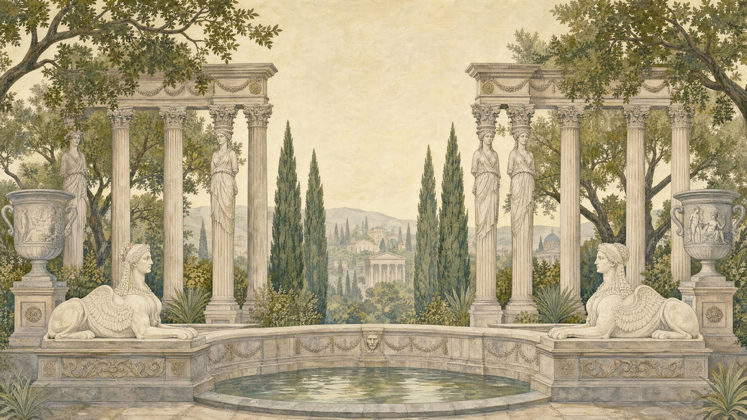 Classical Garden Wallpaper Roman Columns Removable Caryatid Statues Wall Decor pattern artwork