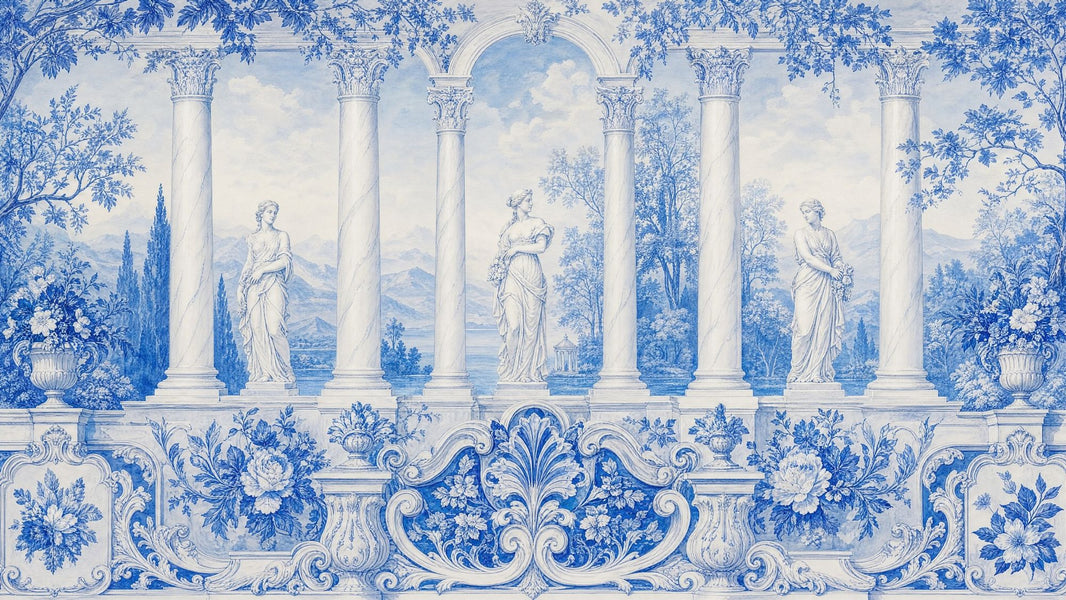 Scenic Landscape Wallpaper Neoclassical Garden Roman Statue Wall Mural pattern artwork