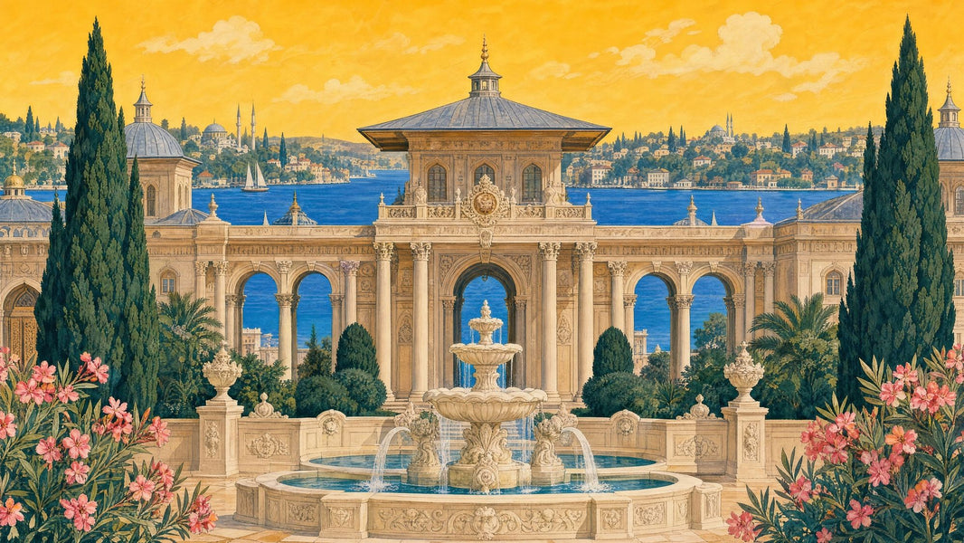 Mediterranean Landscape Wallpaper Classical Architecture Removable Ornate Fountain Wall Decor pattern artwork