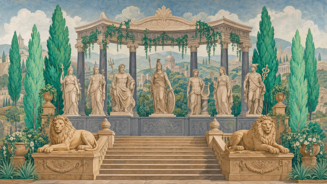 Ancient Temple Wallpaper Classical Landscape Greco Roman Statues Removable Wall Decor pattern artwork