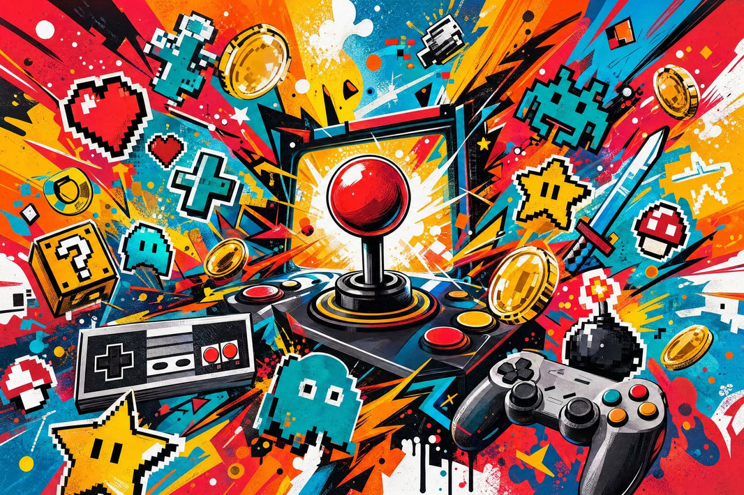 Mid Century Modern Wallpaper Retro Gaming Arcade Removable Wall Decor pattern artwork