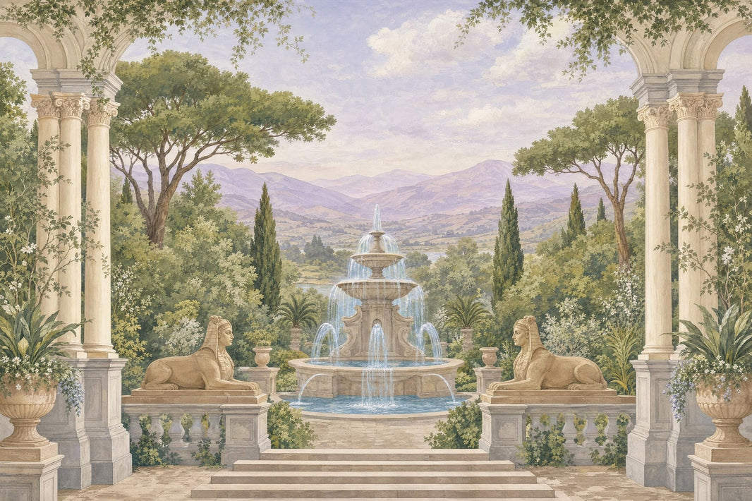 Classical Garden Wallpaper Fountain Columns And Arches Wall Mural pattern artwork