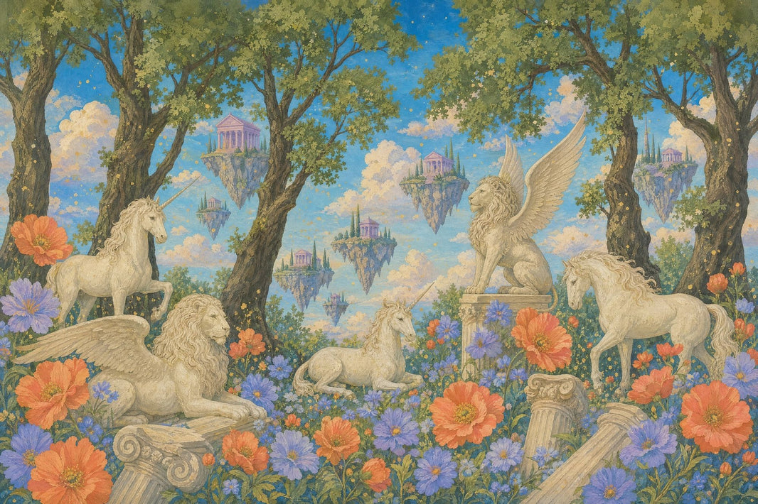 Fantasy Landscape Wallpaper Floating Islands Removable Classical Temples Wall Decor pattern artwork