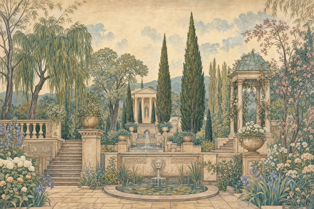 Classical Garden Wallpaper Mediterranean Villa Removable Stone Terrace Wall Decor pattern artwork