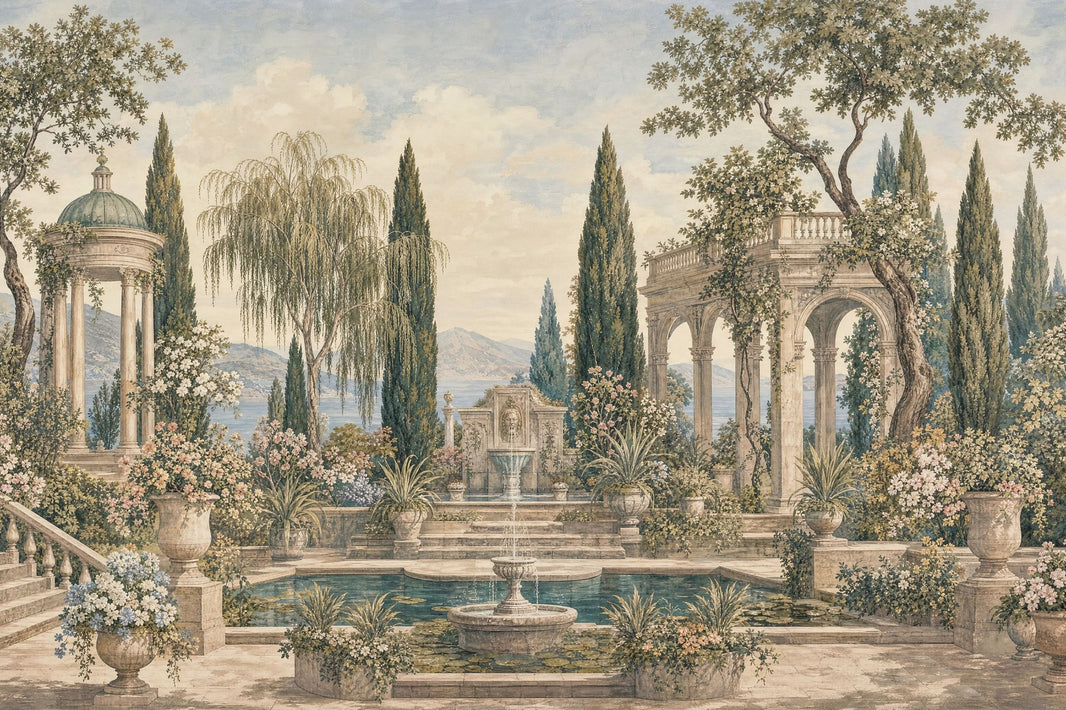 Classical Garden Wallpaper Mediterranean Landscape Removable Vintage Mural Wall Decor pattern artwork
