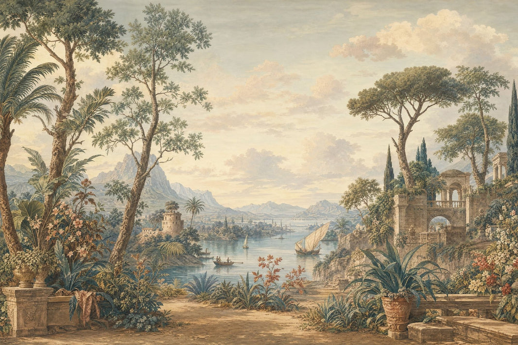 Classical Landscape Wallpaper Mediterranean Italianate Ruins Removable Wall Decor pattern artwork