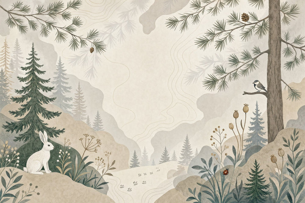 Misty Forest Wallpaper Woodland Watercolor Removable Wall Decor pattern artwork