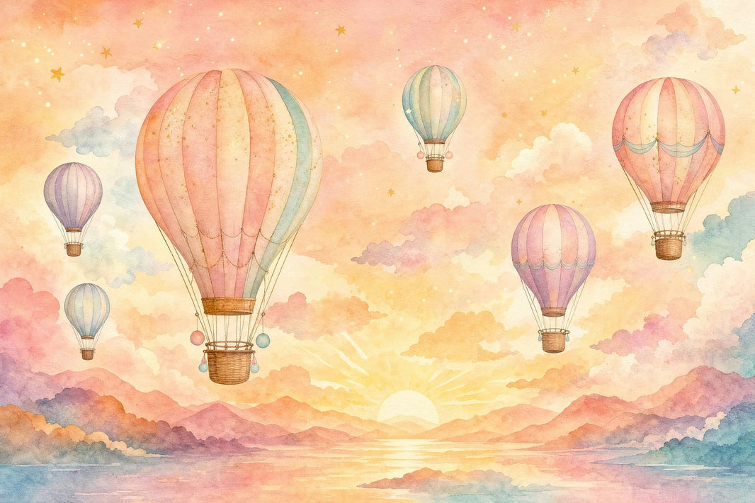Hot Air Balloons Wallpaper Pastel Sky Whimsical Wall Mural pattern artwork