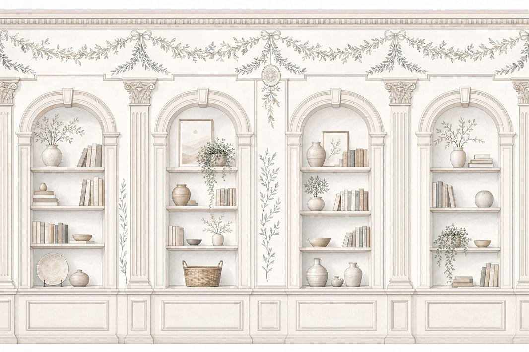 Muted Green Wallpaper Vintage Neoclassical Removable Wall Decor pattern artwork