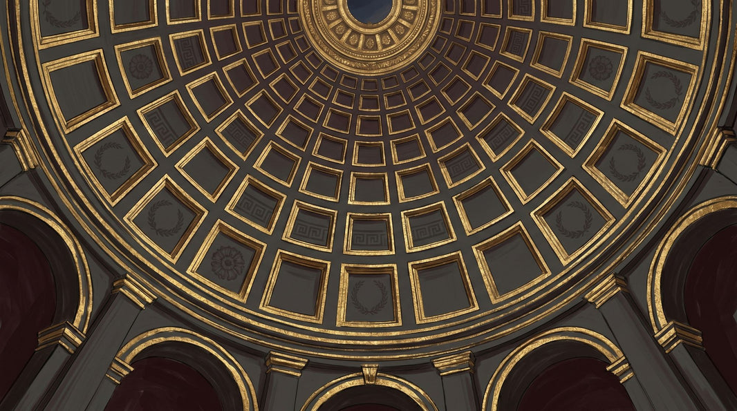 Domed Ceiling Wallpaper Coffered Classical Architecture Wall Mural pattern artwork