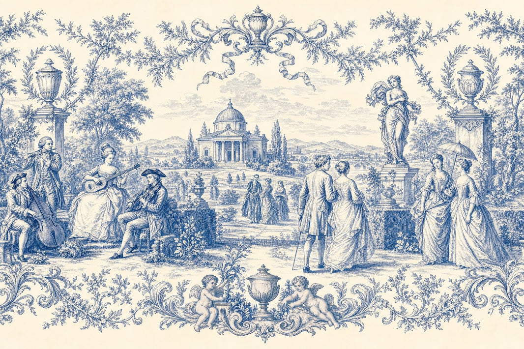 Blue Toile Wallpaper Pastoral Landscape French Country Wall Mural pattern artwork