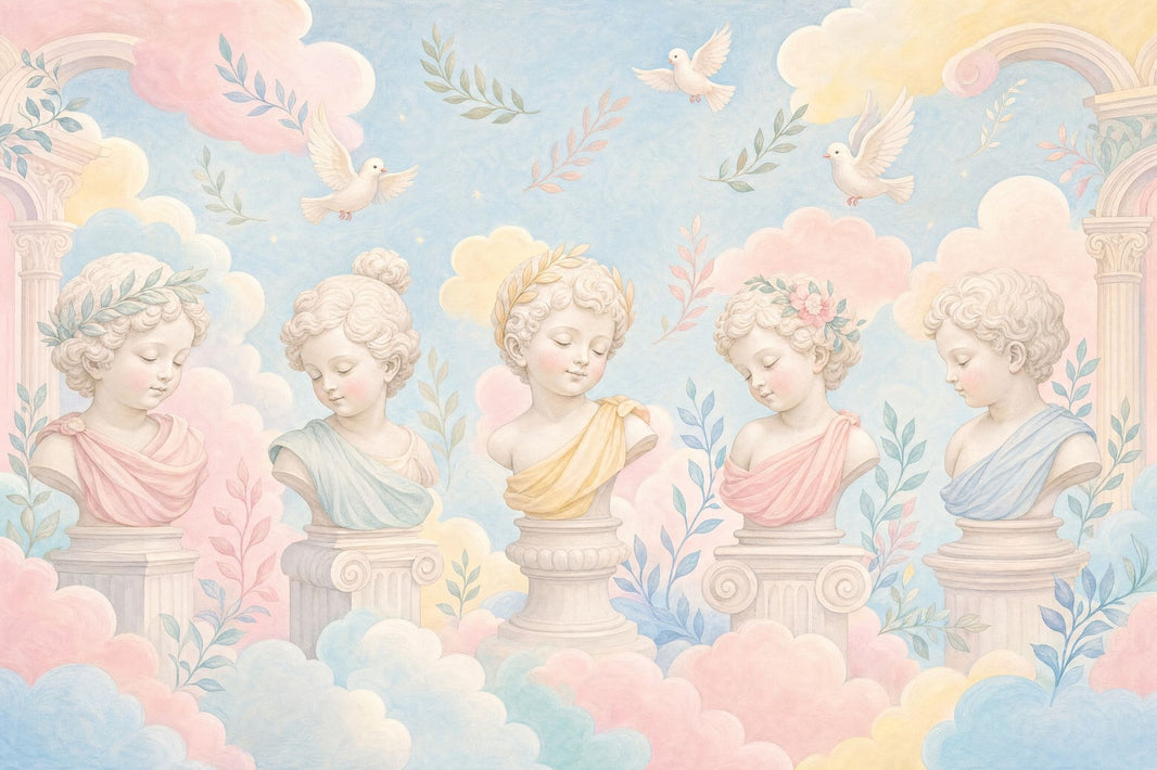 Vintage Mural Wallpaper Pastel Sky Botanical Laurel Removable Wall Decor pattern artwork