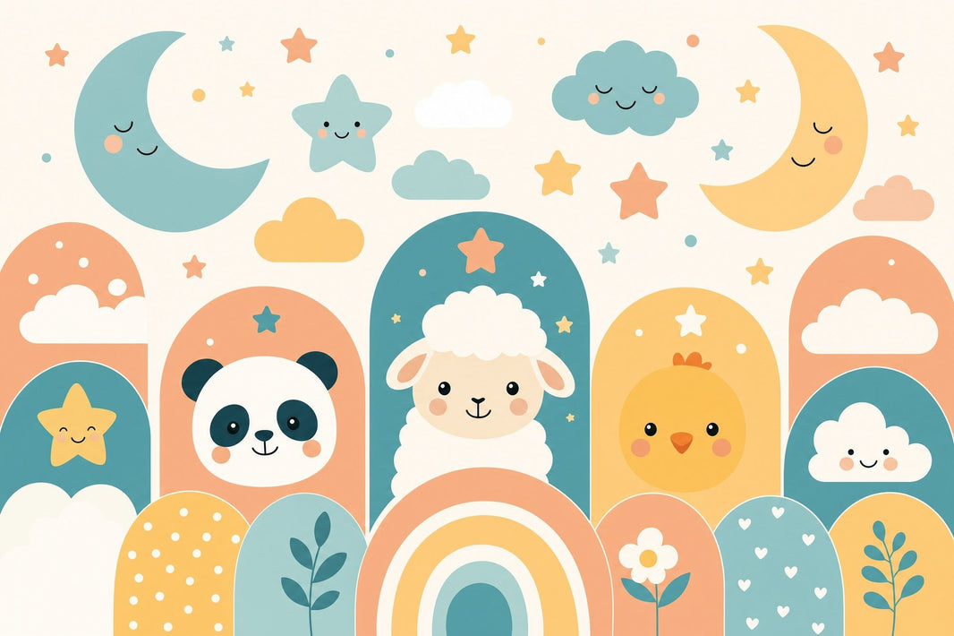 Nursery Wallpaper Cute Animals Moon And Stars Removable Wall Decor pattern artwork