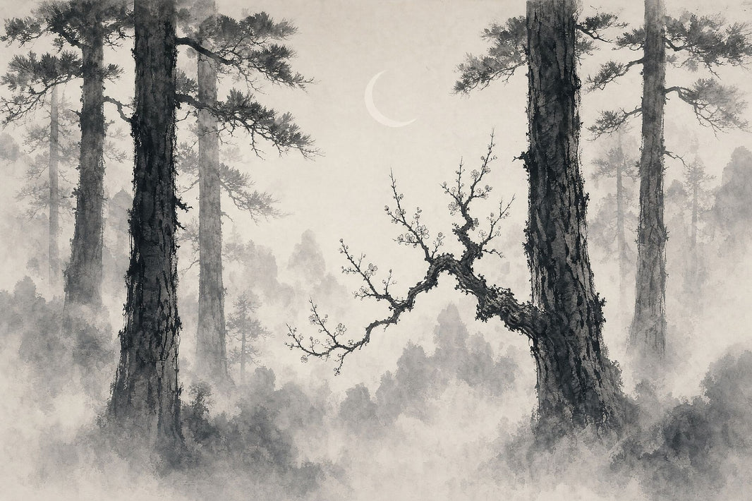 Misty Forest Wallpaper Cloudy Sky Wall Mural pattern artwork