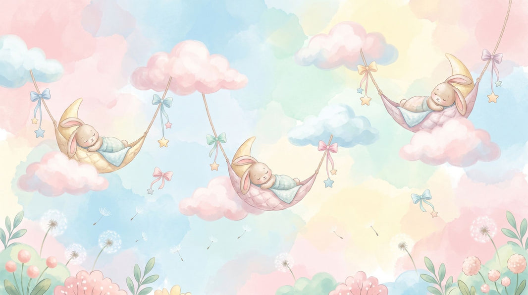 Nursery Wallpaper Pastel Sleeping Bunny Removable Wall Decor pattern artwork