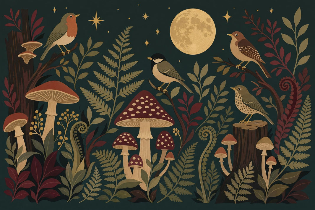 Night Forest Wallpaper Moon Removable Birds Wall Decor pattern artwork