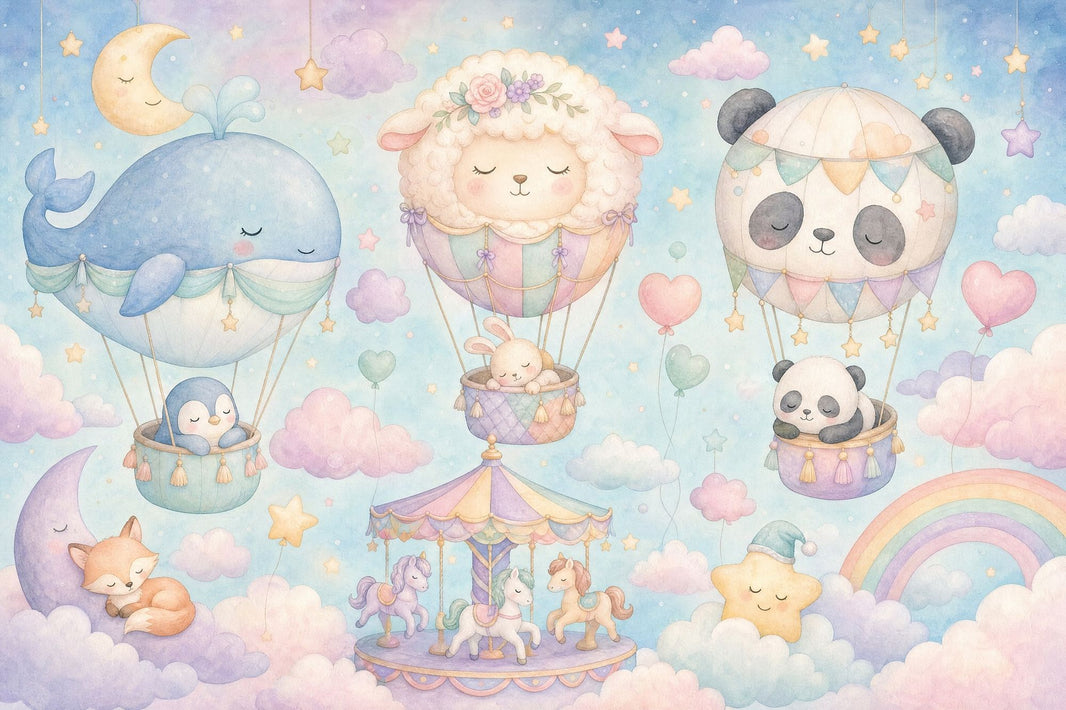 Nursery Wallpaper Hot Air Balloons Pastel Wall Mural pattern artwork
