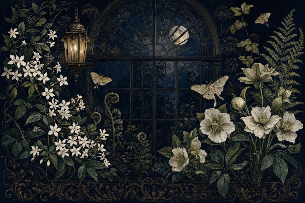 Night Garden Wallpaper Arched Window Lantern Removable Wall Decor pattern artwork