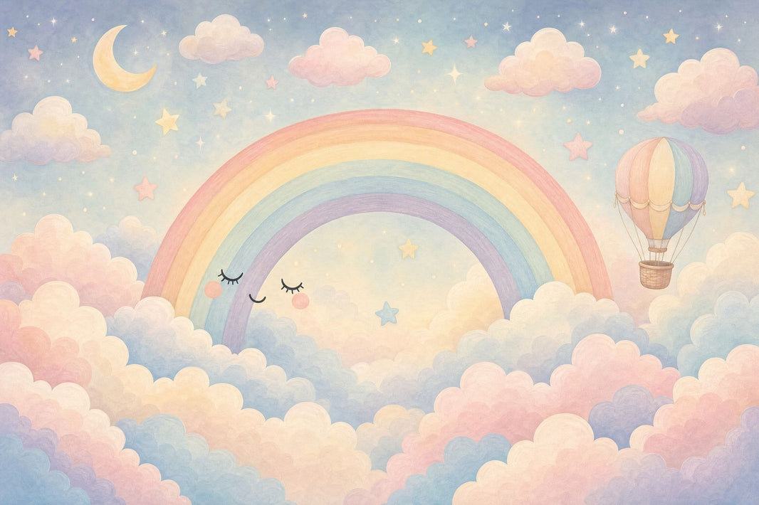 Hot Air Balloon Wallpaper Rainbow Stars Wall Mural pattern artwork