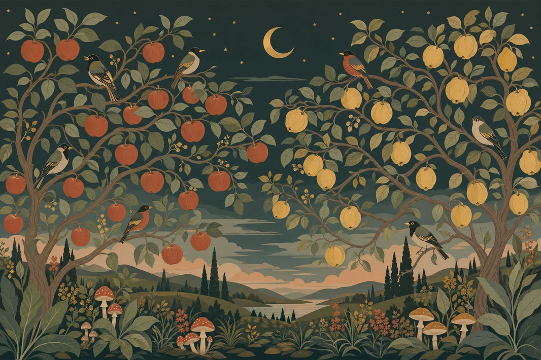 Dark Night Orchard Wallpaper Tree Mediterranean Landscape Removable Wall Decor pattern artwork