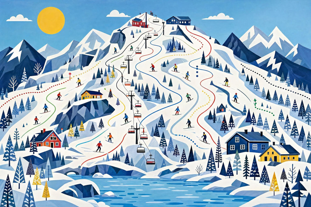 Winter Landscape Wallpaper Ski Resort Snowy Mountains Removable Wall Decor pattern artwork