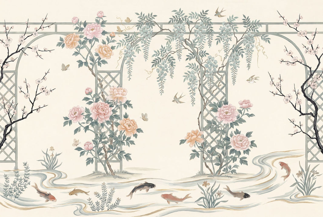 Chinoiserie Wallpaper Floral Garden Removable Trellis Lattice Wall Decor pattern artwork