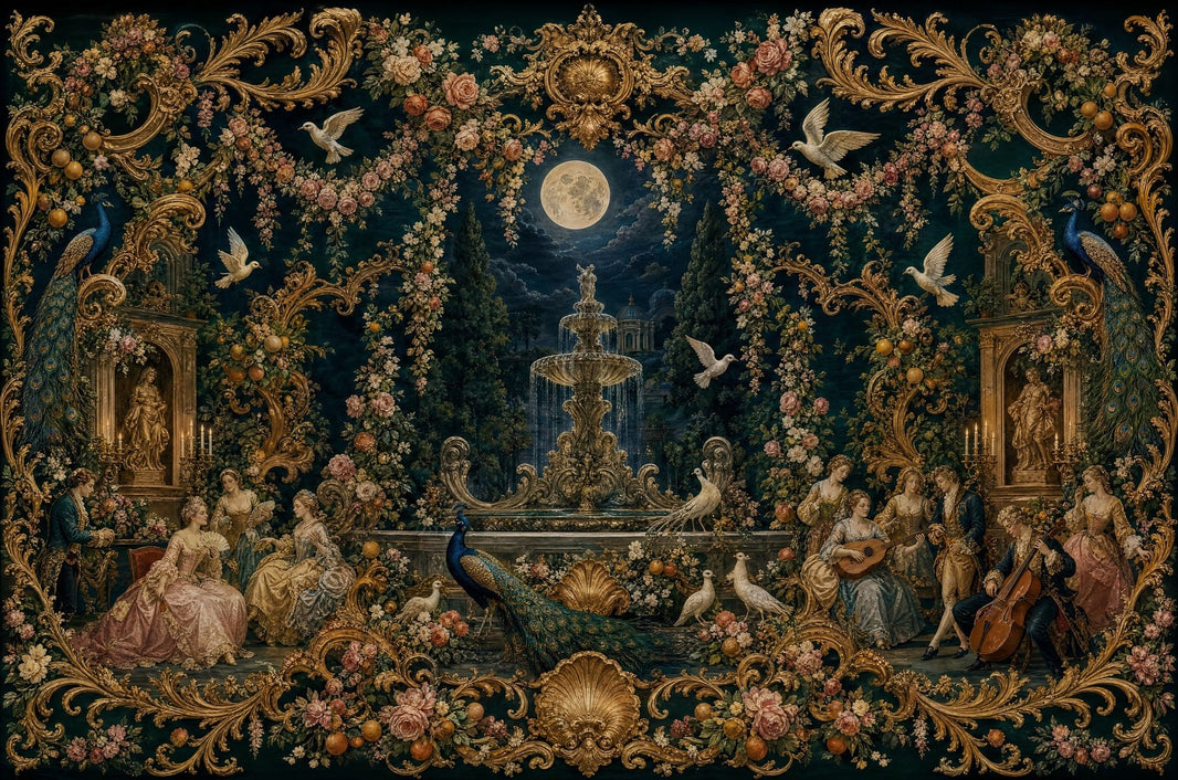 Moonlit Garden Wallpaper Gilded Rococo European Palace Wall Mural pattern artwork
