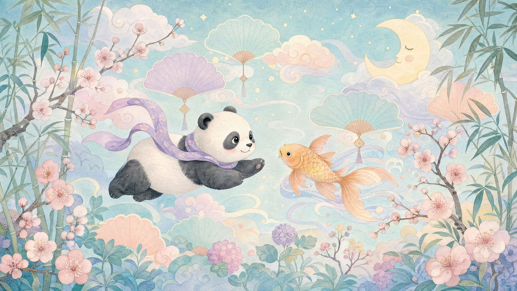 Pastel Watercolor Wallpaper Panda Koi Fish Wall Mural pattern artwork