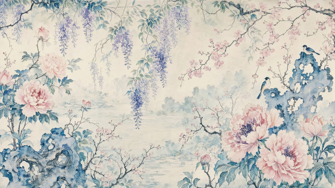 Chinoiserie Wallpaper Oriental Watercolor Removable Wall Decor pattern artwork