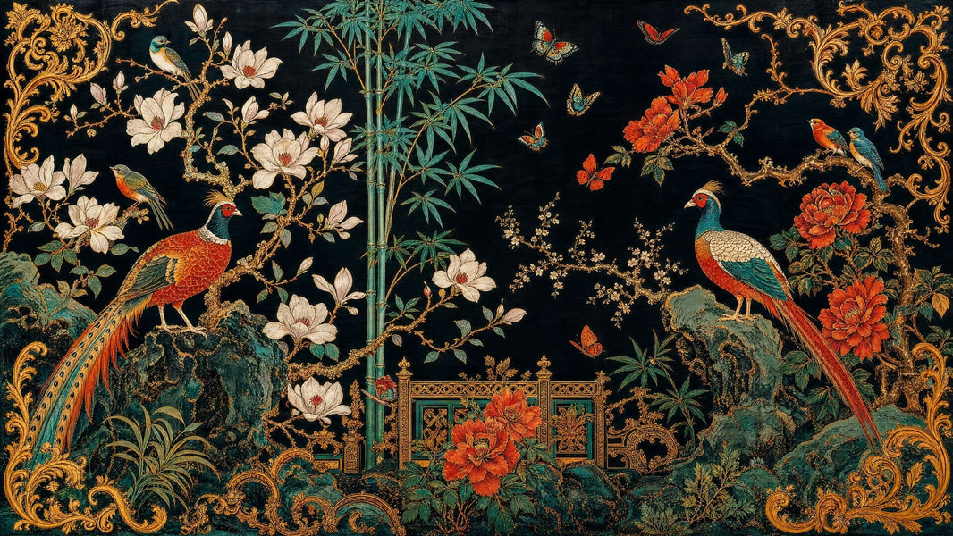 Chinoiserie Wallpaper Birds Removable Bamboo Wall Decor pattern artwork